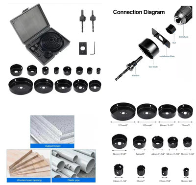 Set Hole Saw 16pcs Madera , plastico y Gypsum Board